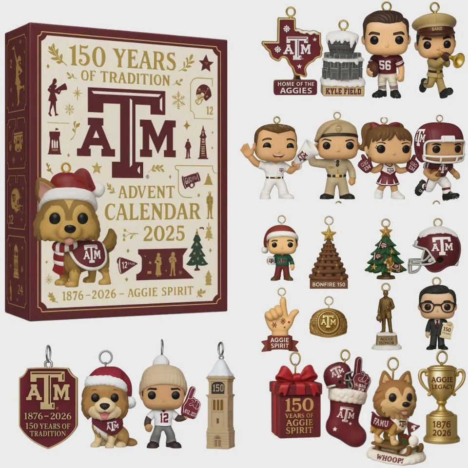Texas A&M Aggies Advent Calendar 2025 | 150 Years of Tradition Football Ornament Set | Christmas Countdown Gift for Aggie Alumni