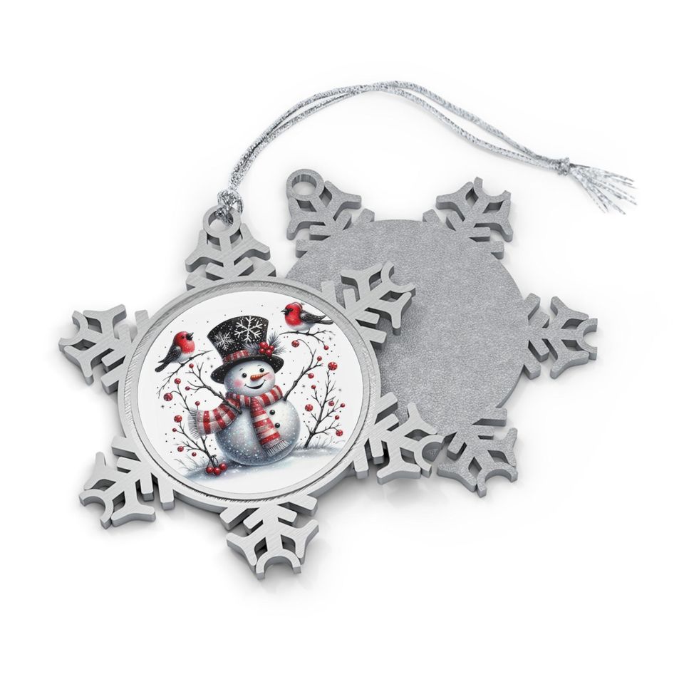 Pewter Snowflake Ornament: Winter Snowman Keepsake