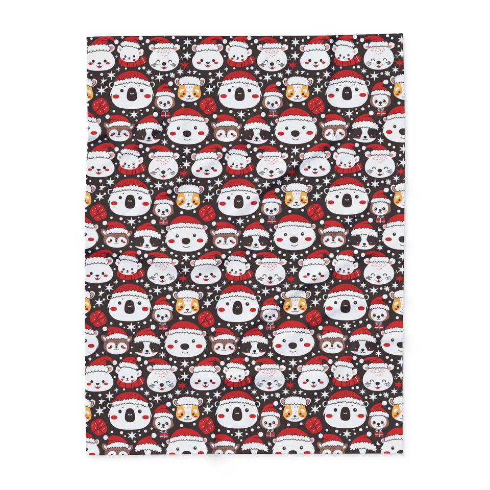Fleece Blanket with Christmas Animals Pattern