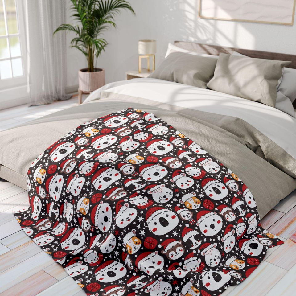 Fleece Blanket with Christmas Animals Pattern
