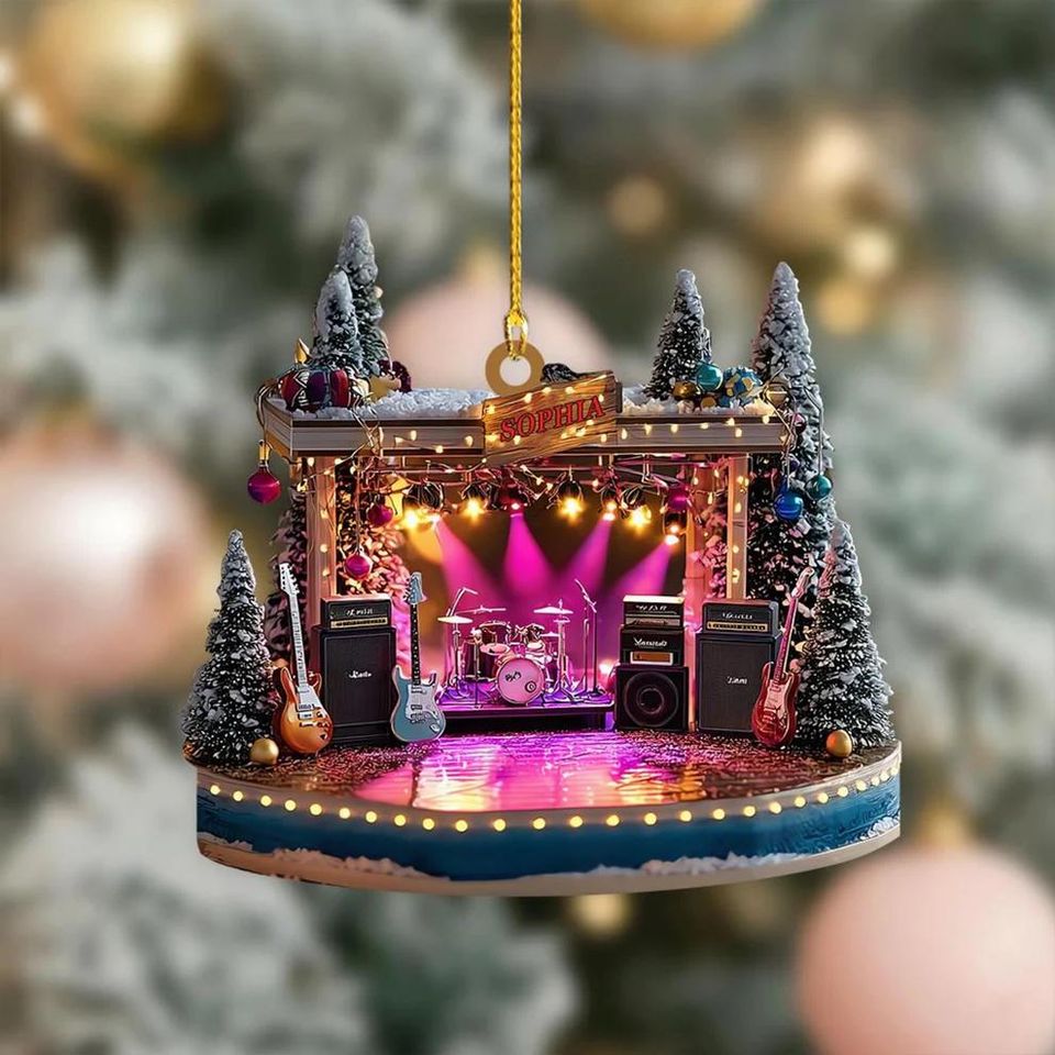 Custom Name Rock Band Stage Acrylic Ornament, Mini Concert Christmas Acrylic Ornament, Music Lover Xmas Gift 2D FLAT