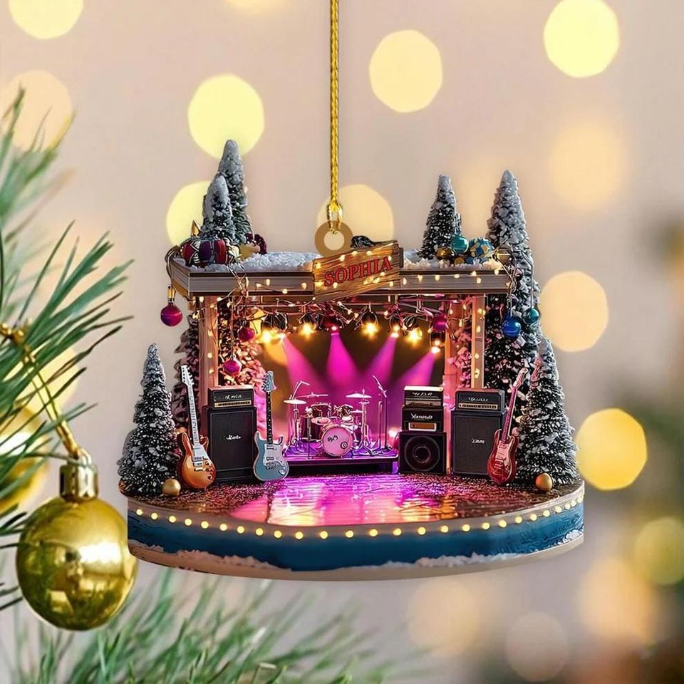 Custom Name Rock Band Stage Acrylic Ornament, Mini Concert Christmas Acrylic Ornament, Music Lover Xmas Gift 2D FLAT