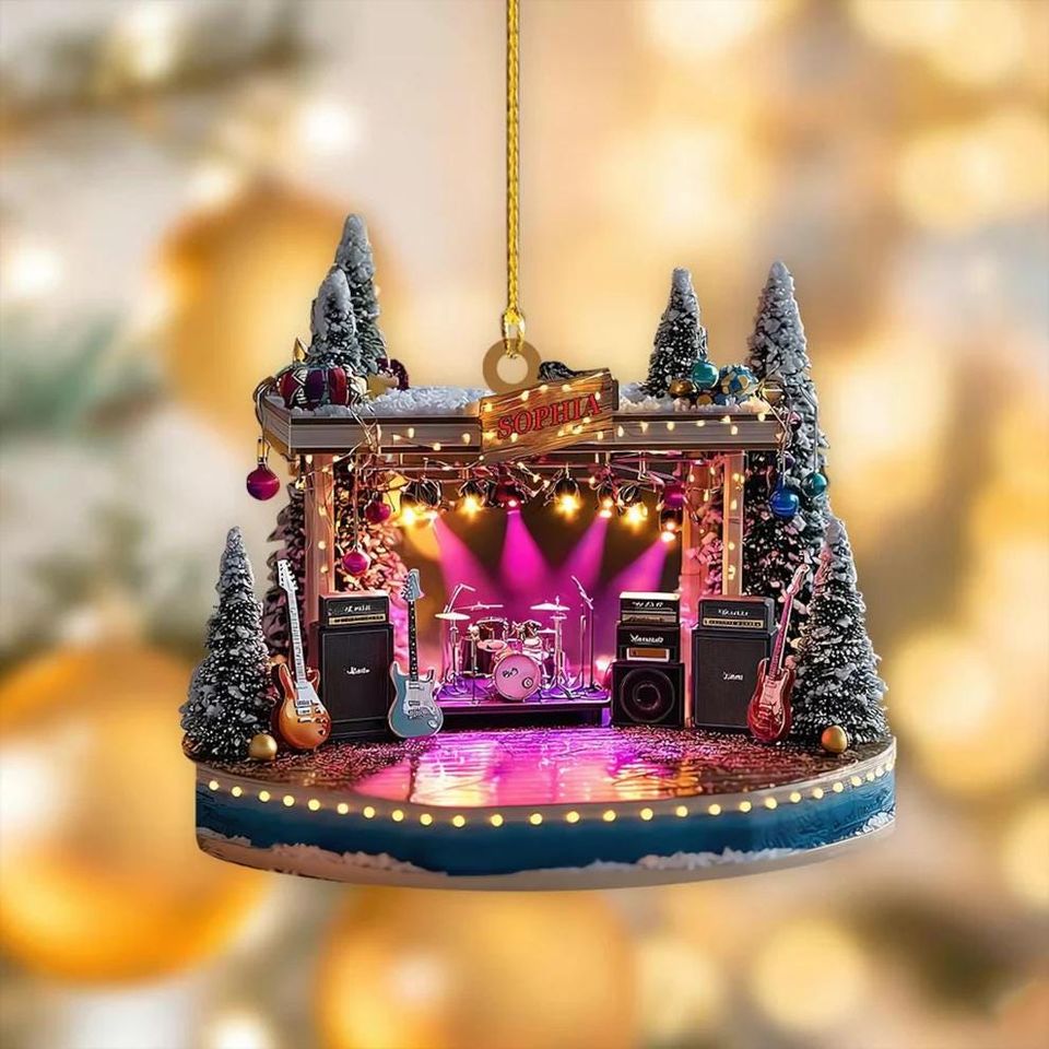 Custom Name Rock Band Stage Acrylic Ornament, Mini Concert Christmas Acrylic Ornament, Music Lover Xmas Gift 2D FLAT