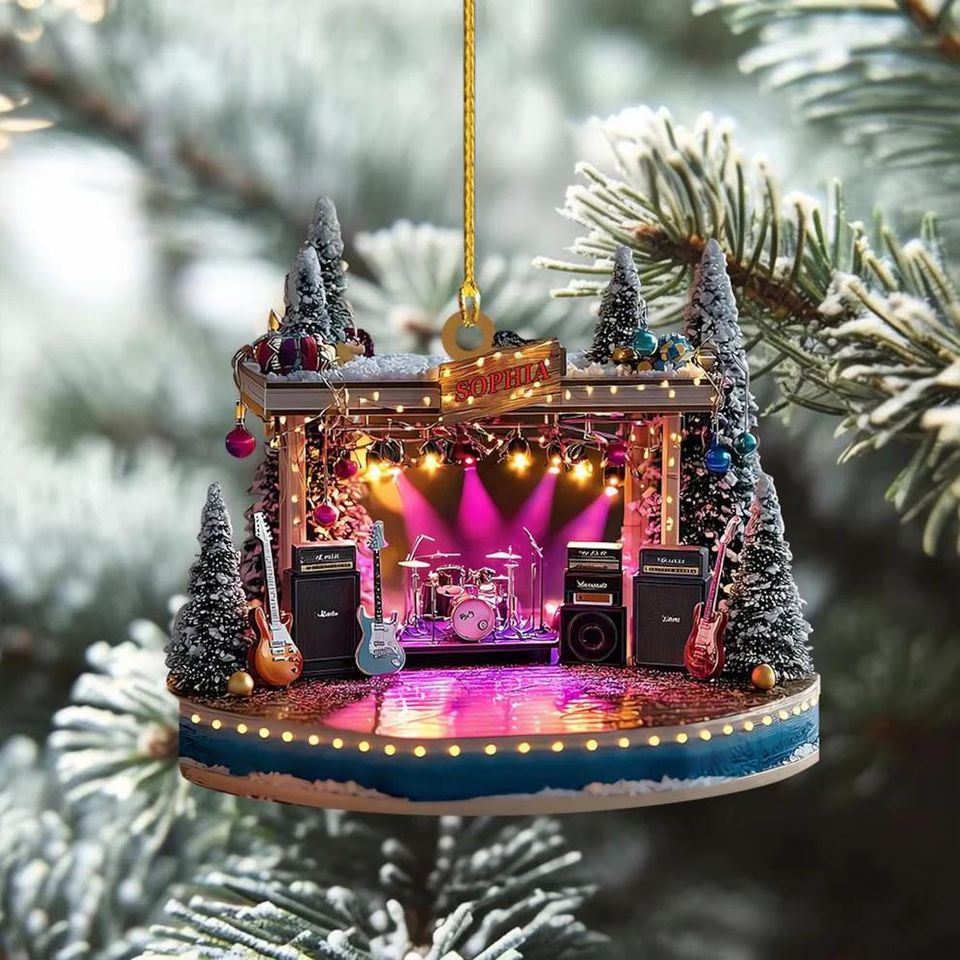 Custom Name Rock Band Stage Acrylic Ornament, Mini Concert Christmas Acrylic Ornament, Music Lover Xmas Gift 2D FLAT