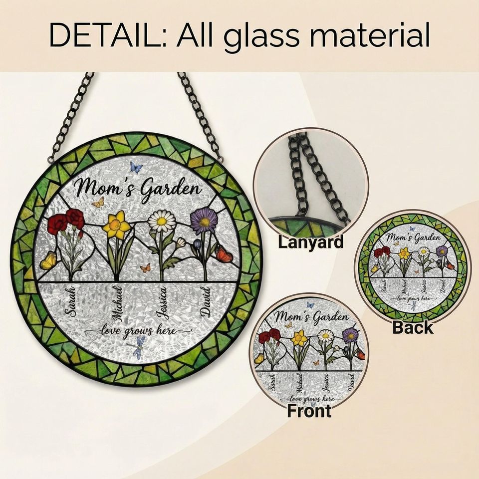 Personalized Birth Flower Suncatcher  Custom Mom's Garden Art  Birthday Gift for Her