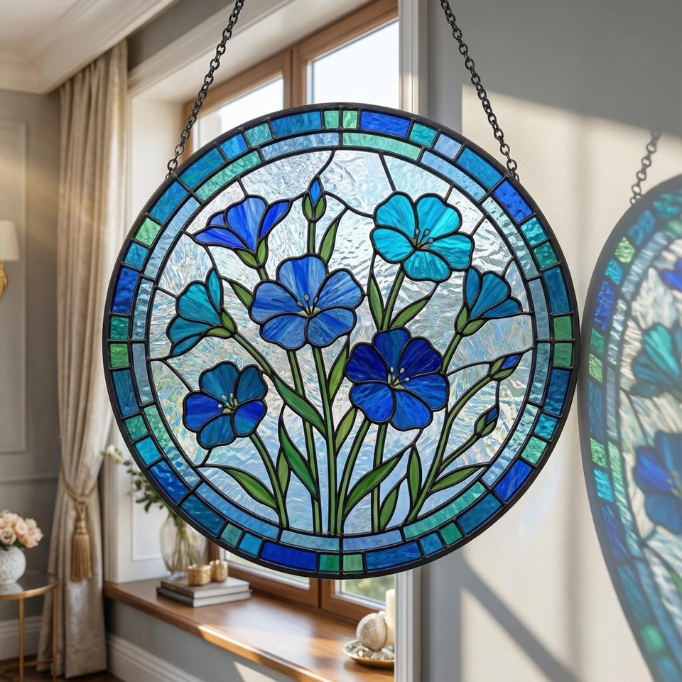 Blue Flower Suncatcher - Blue Botanical Window Decor - Garden Lover Gift for Mom