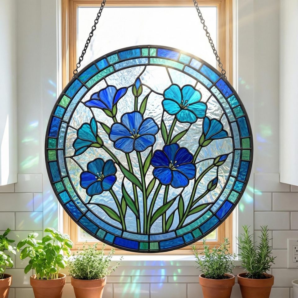 Blue Flower Suncatcher - Blue Botanical Window Decor - Garden Lover Gift for Mom