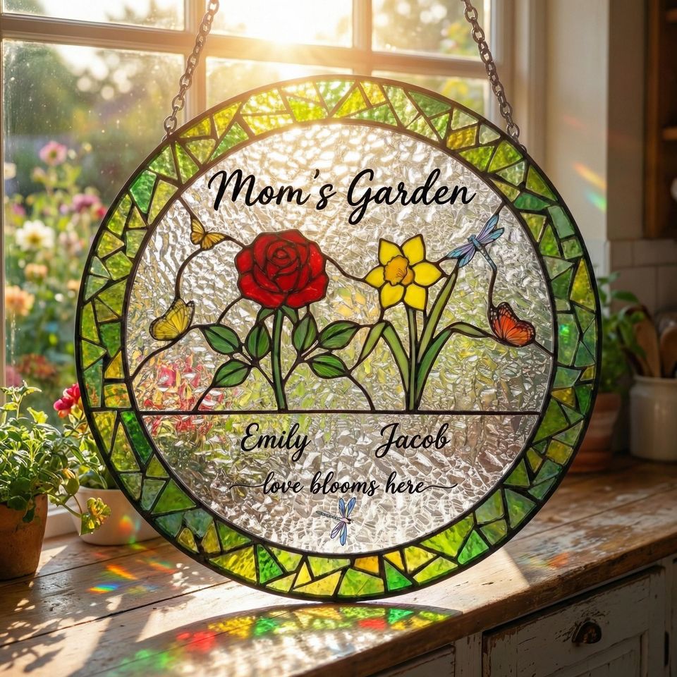 Personalized Birth Flower Suncatcher  Custom Mom's Garden Art  Birthday Gift for Her