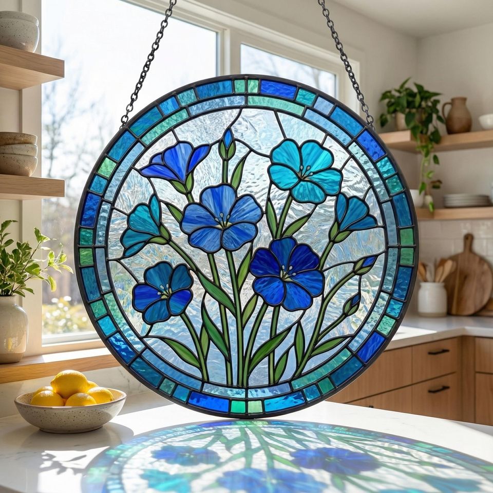 Blue Flower Suncatcher - Blue Botanical Window Decor - Garden Lover Gift for Mom