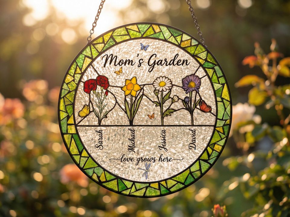 Personalized Birth Flower Suncatcher  Custom Mom's Garden Art  Birthday Gift for Her