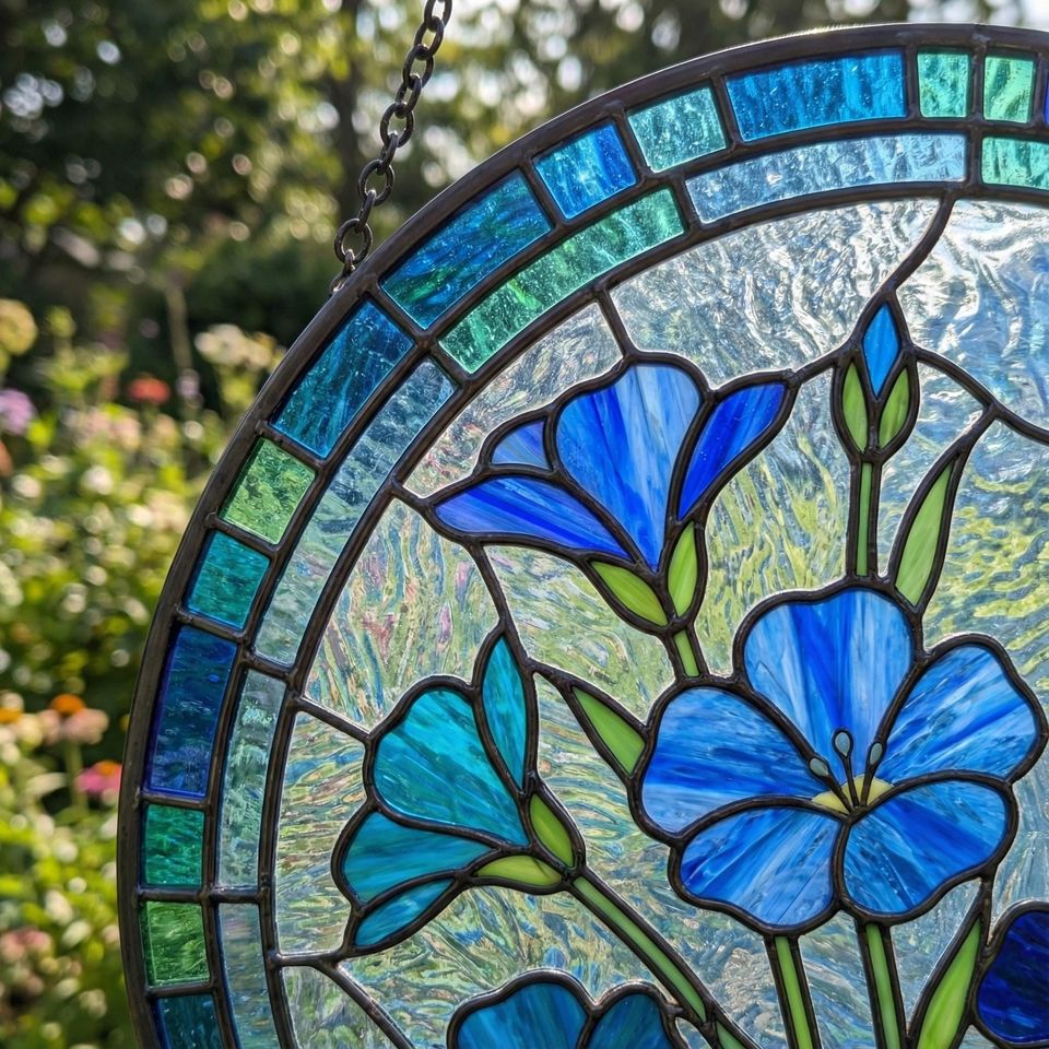 Blue Flower Suncatcher - Blue Botanical Window Decor - Garden Lover Gift for Mom