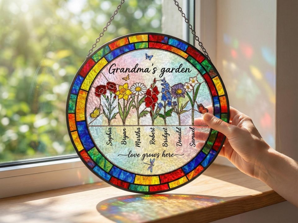 Discover Personalized Grandmas Garden Suncatcher, Birth Month Flower, Custom Grandkids Names Gift