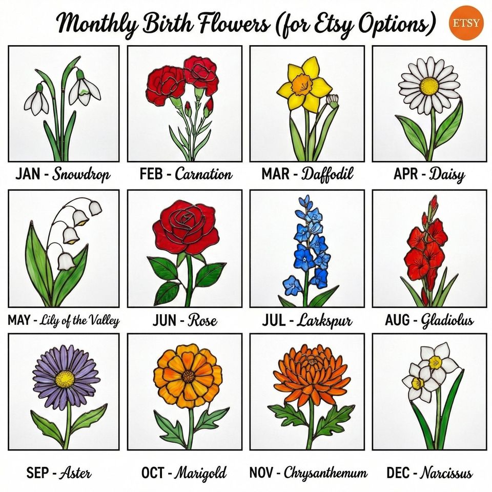 Personalized Birth Flower Suncatcher  Custom Mom's Garden Art  Birthday Gift for Her