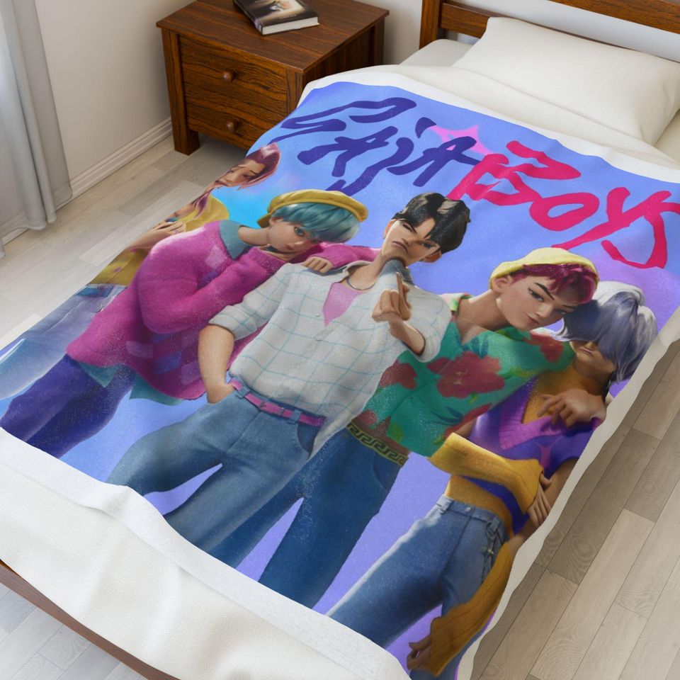 KPop Demon Hunters Saja Boys Sherpa Blanket | Cozy Kpop Boy Band Throw | Fandom Gift | Plush Kpop Blanket