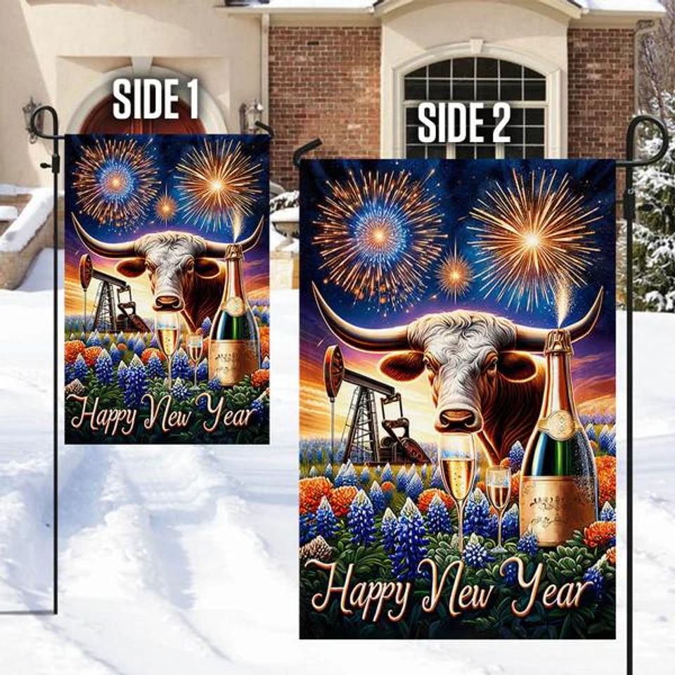 Texas Longhorn Happy New Year Flag