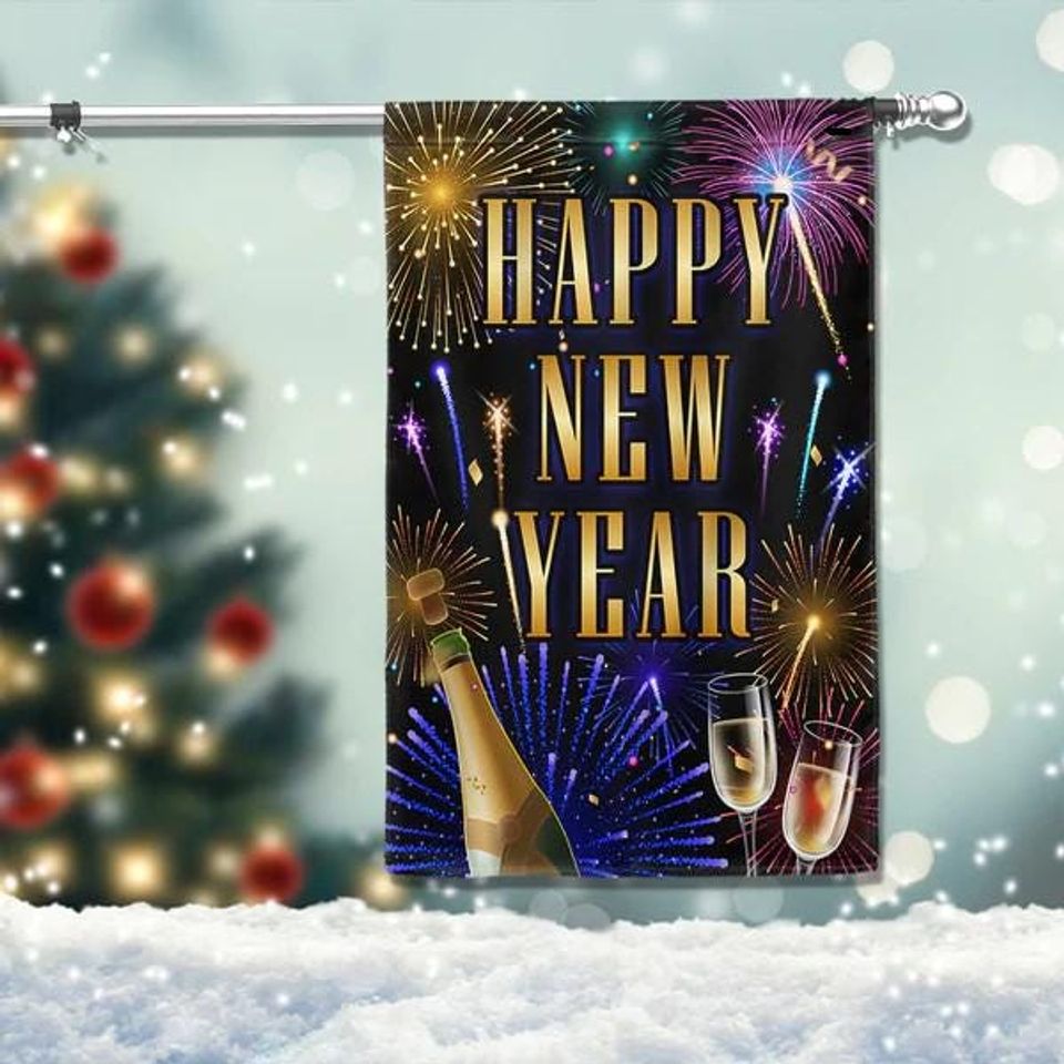 Happy New Year Fireworks Flag