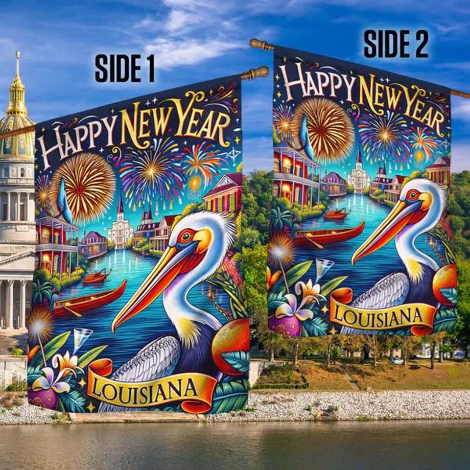 Louisiana Happy New Year Pelican Flag