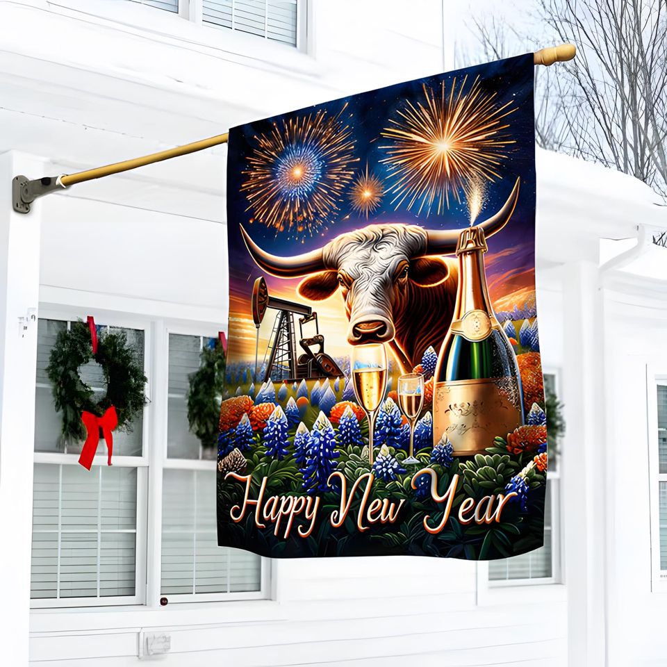 Texas Longhorn Happy New Year Flag