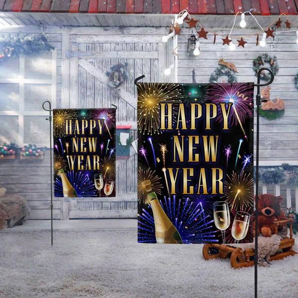 Happy New Year Fireworks Flag