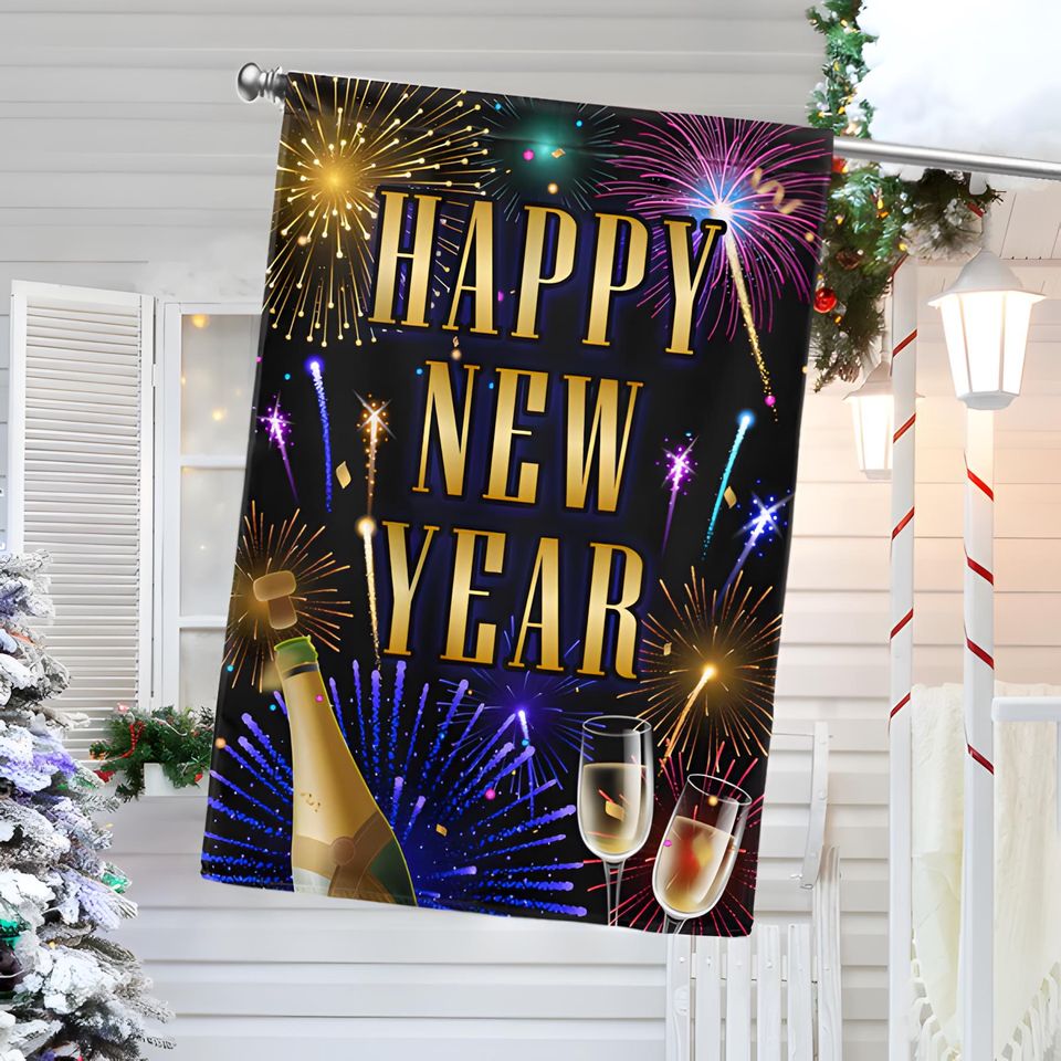 Happy New Year Fireworks Flag