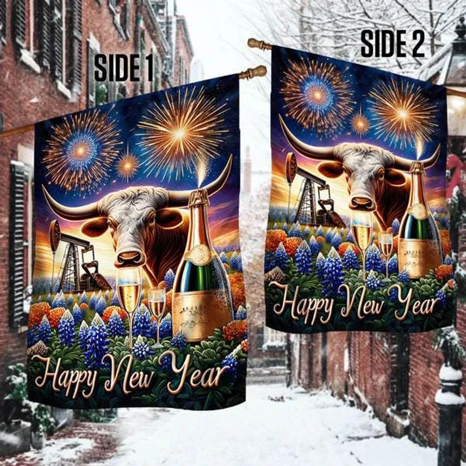 Texas Longhorn Happy New Year Flag