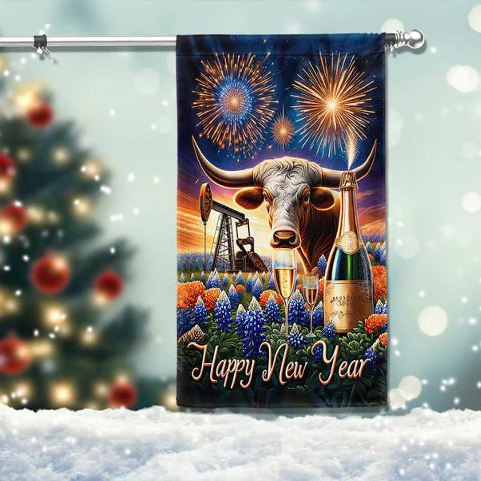 Texas Longhorn Happy New Year Flag