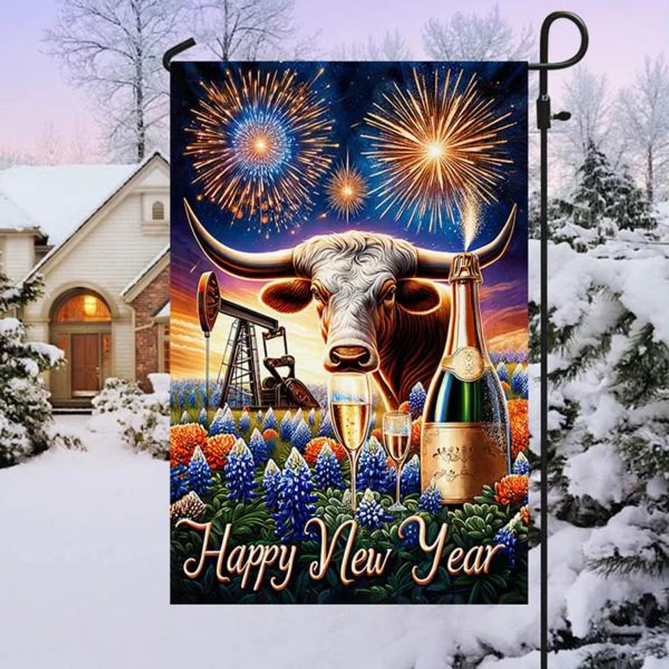 Texas Longhorn Happy New Year Flag