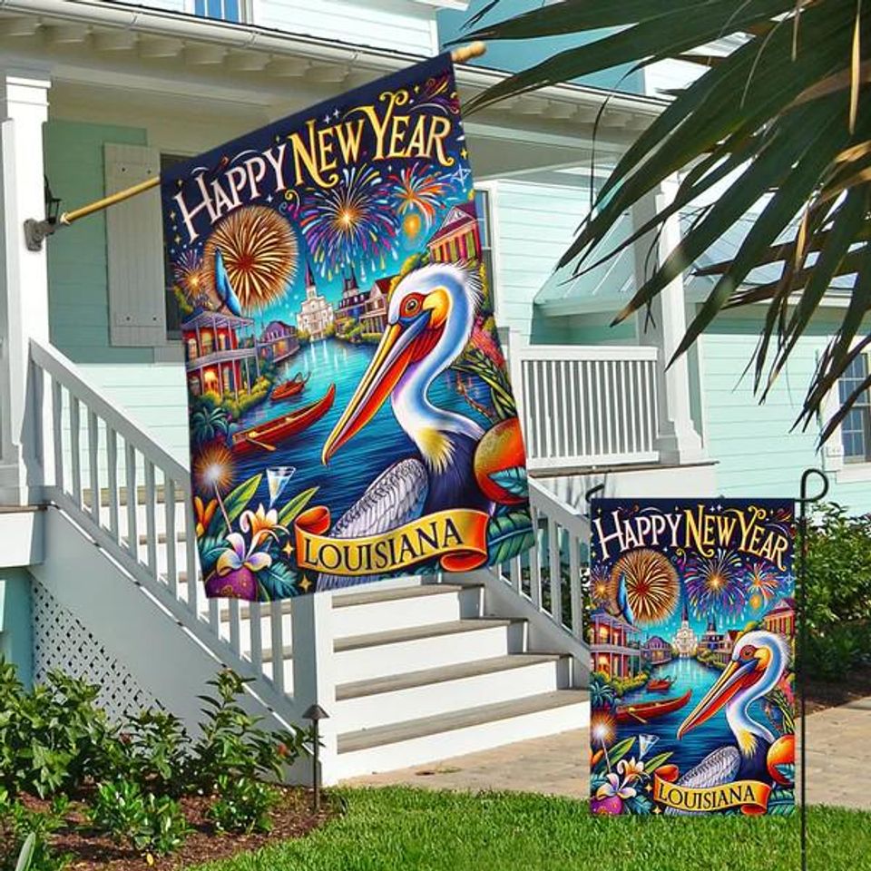 Louisiana Happy New Year Pelican Flag