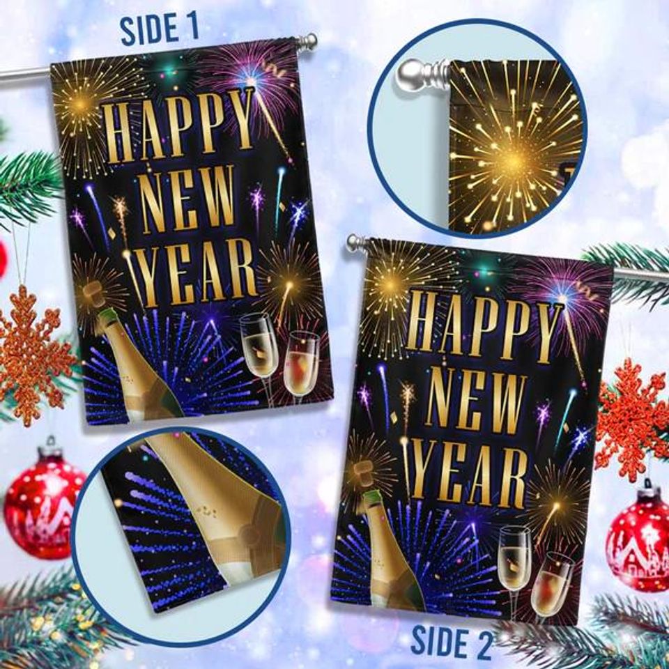 Happy New Year Fireworks Flag