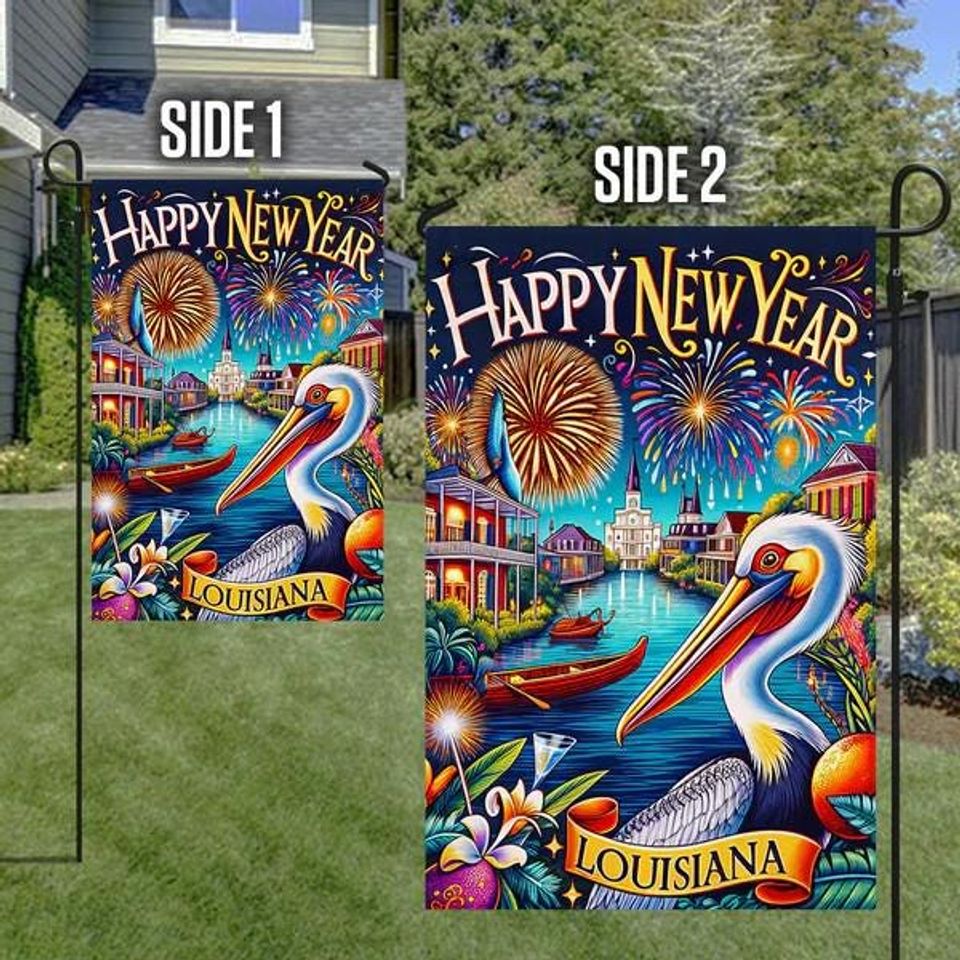 Louisiana Happy New Year Pelican Flag