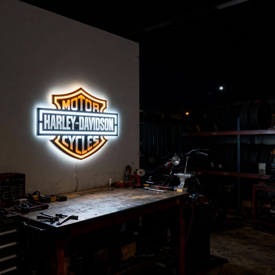 LED Haarleyy Davidson Metal Wall Sign: Garage Decor