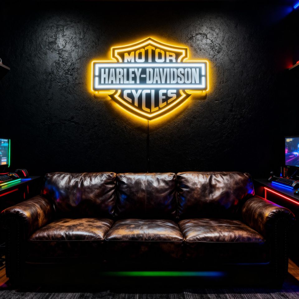 LED Haarleyy Davidson Metal Wall Sign: Garage Decor