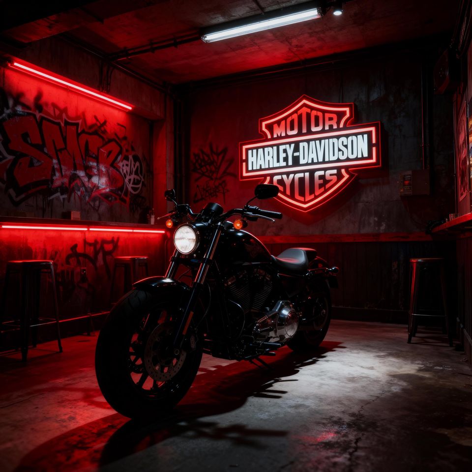 LED Haarleyy Davidson Metal Wall Sign: Garage Decor