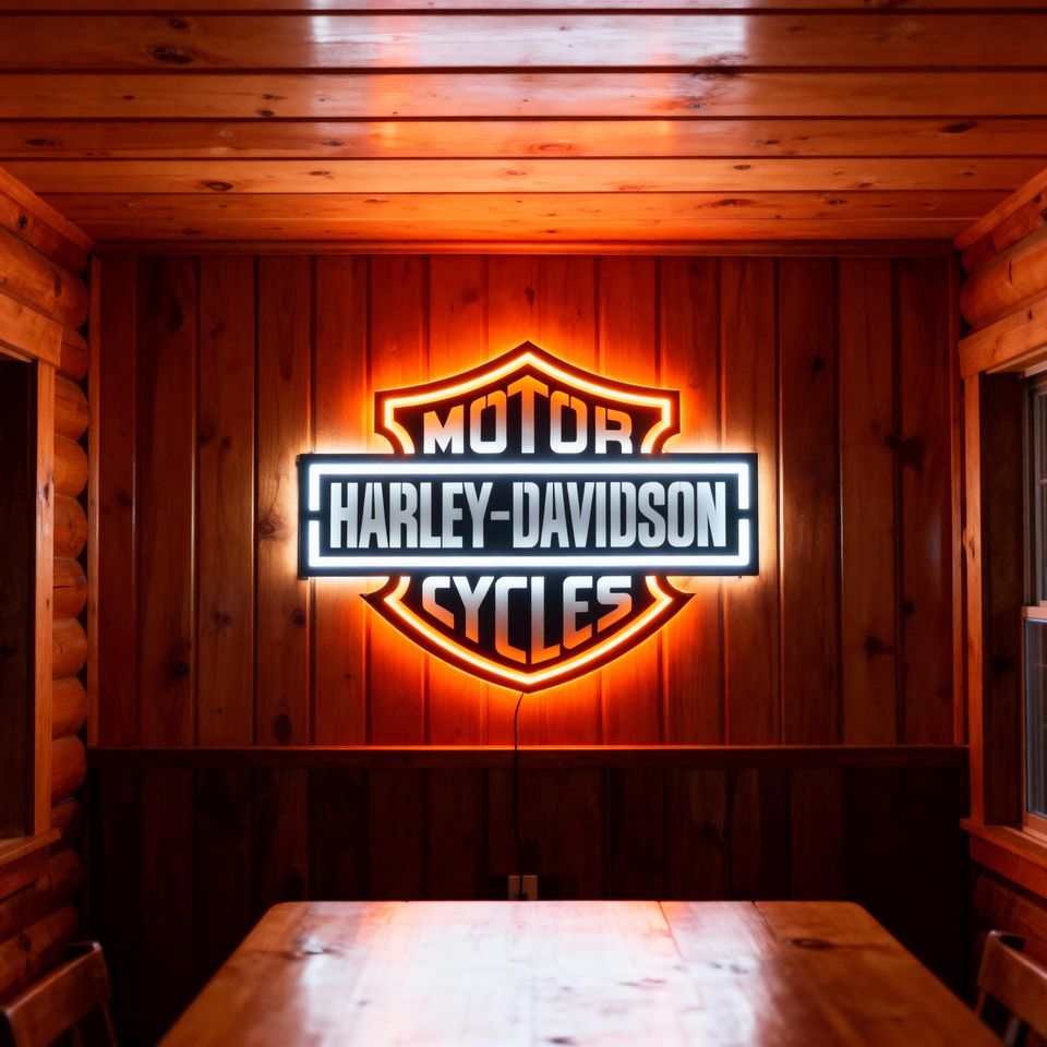 LED Haarleyy Davidson Metal Wall Sign: Garage Decor