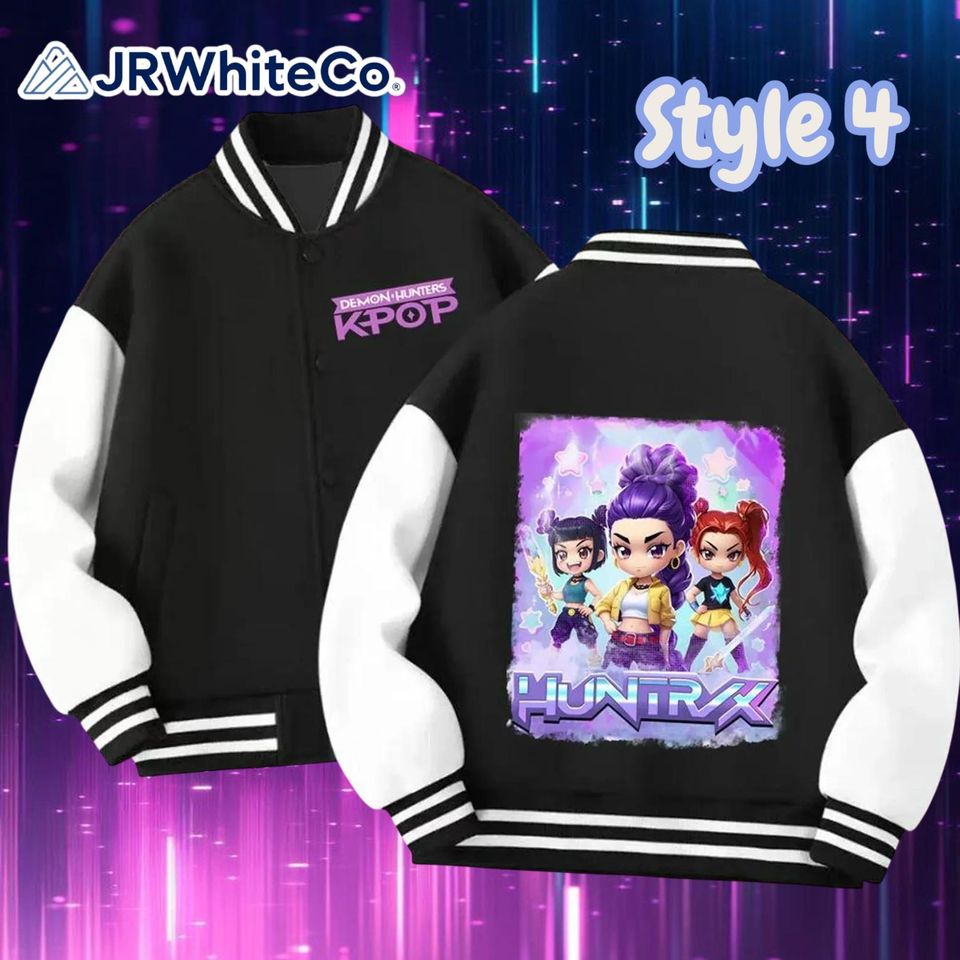 Kpop Demon Hunters Kids Varsity Jacket, Huntrix Baseball Coat, Cute Kpop