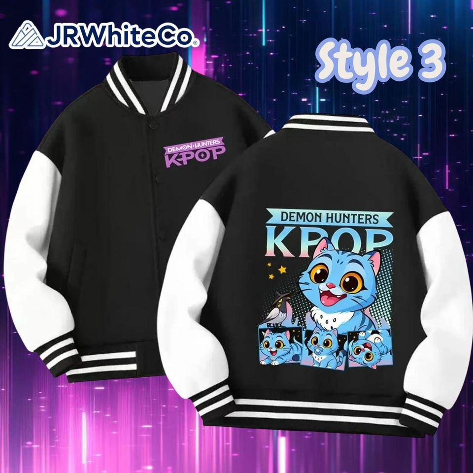 Kpop Demon Hunters Kids Varsity Jacket, Huntrix Baseball Coat, Cute Kpop