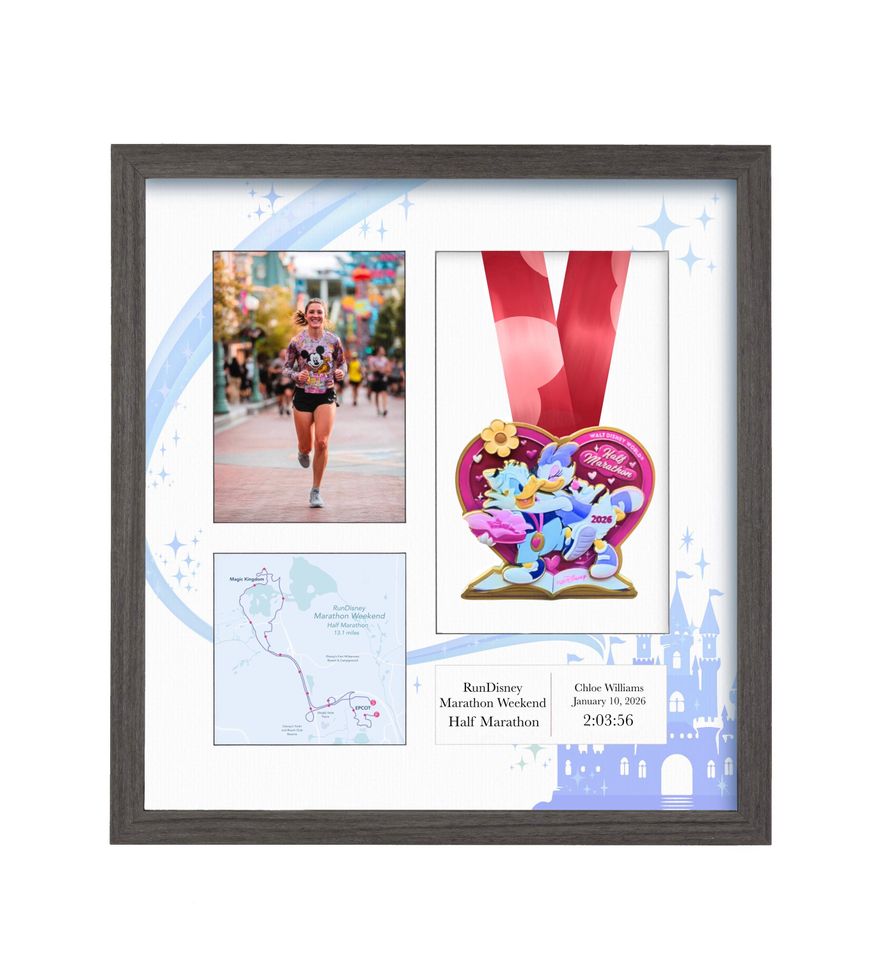2026 RunDisney Marathon Weekend Half Marathon Medal Display Frame: Personalized Solid Wood with Route Map