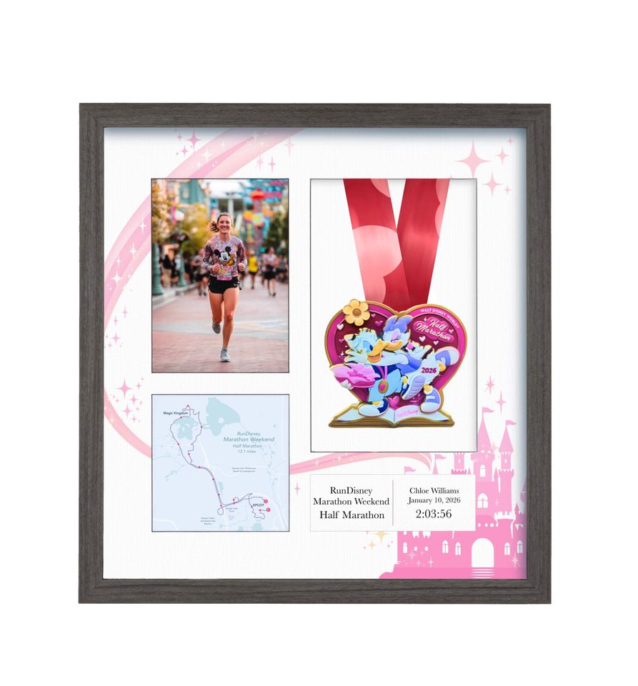 2026 RunDisney Marathon Weekend Half Marathon Medal Display Frame: Personalized Solid Wood with Route Map