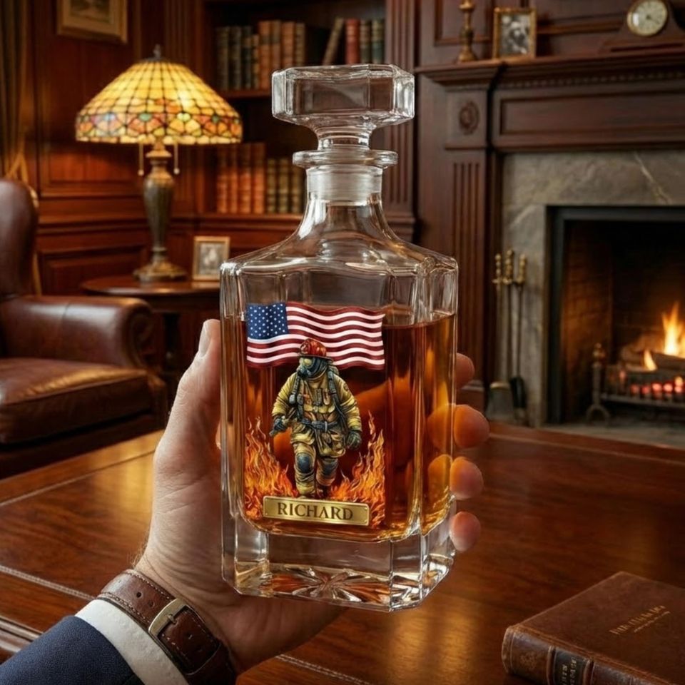 Discover Personalized Firefighter Whiskey Decanter, Custom Name, Gift for Fireman Dad Husband Retirement, Father's Day Gift