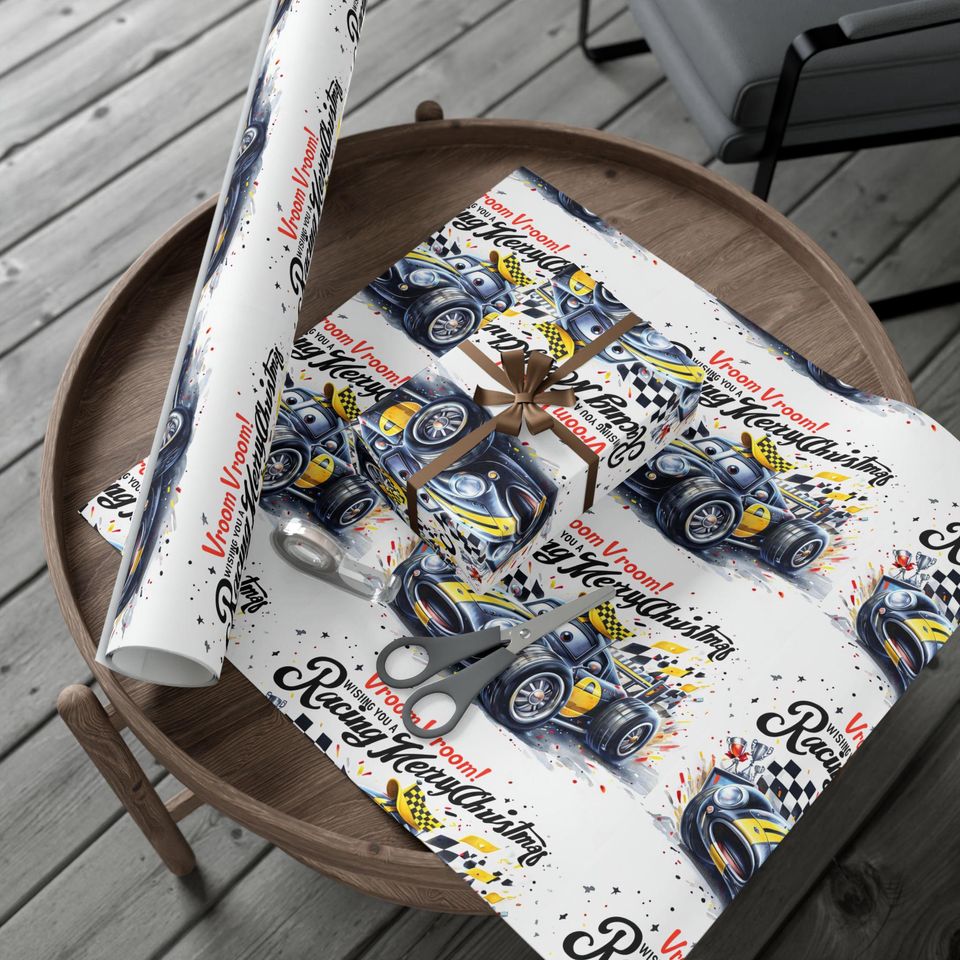 Racing Car Christmas Gift Wrap Paper