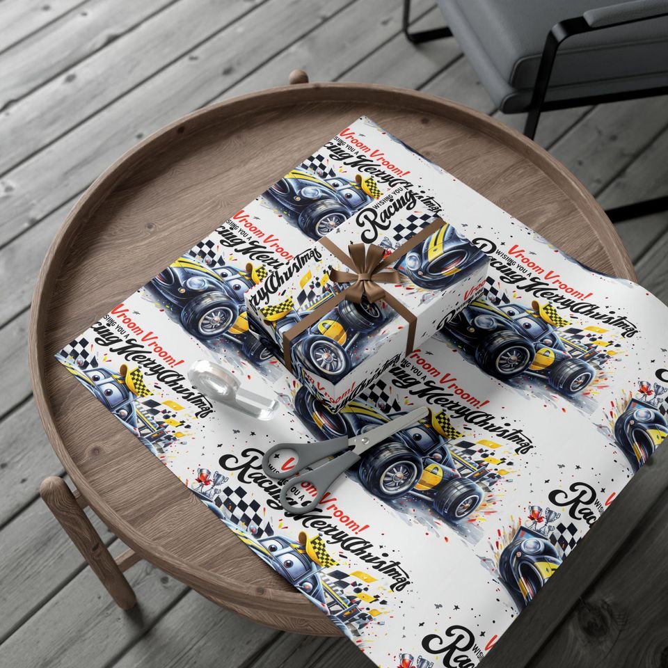 Racing Car Christmas Gift Wrap Paper