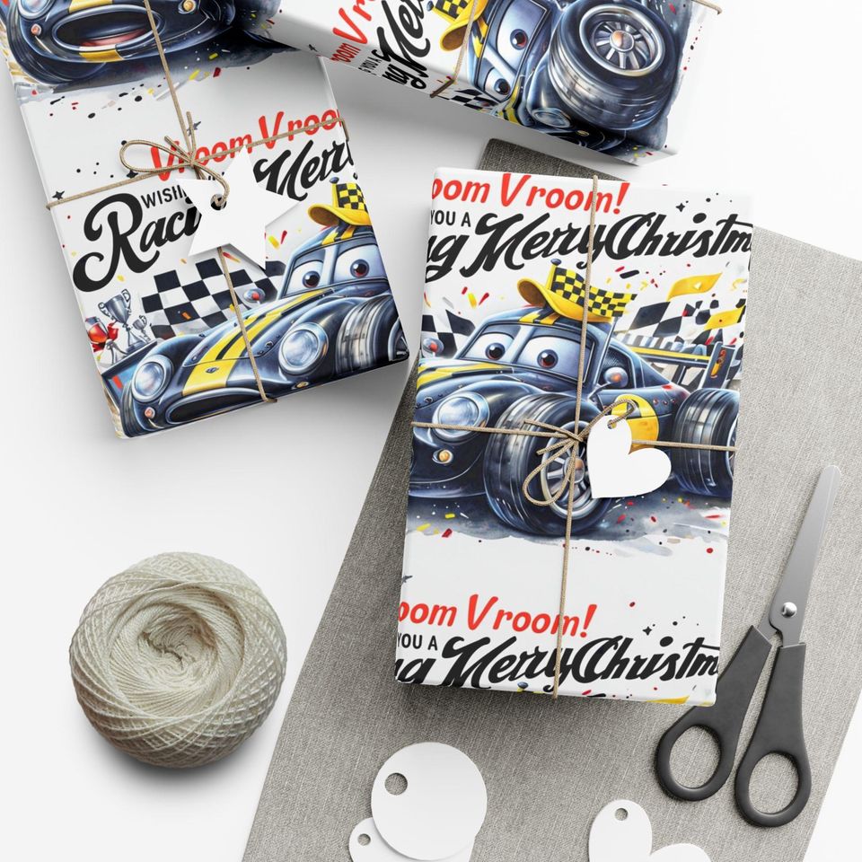 Racing Car Christmas Gift Wrap Paper