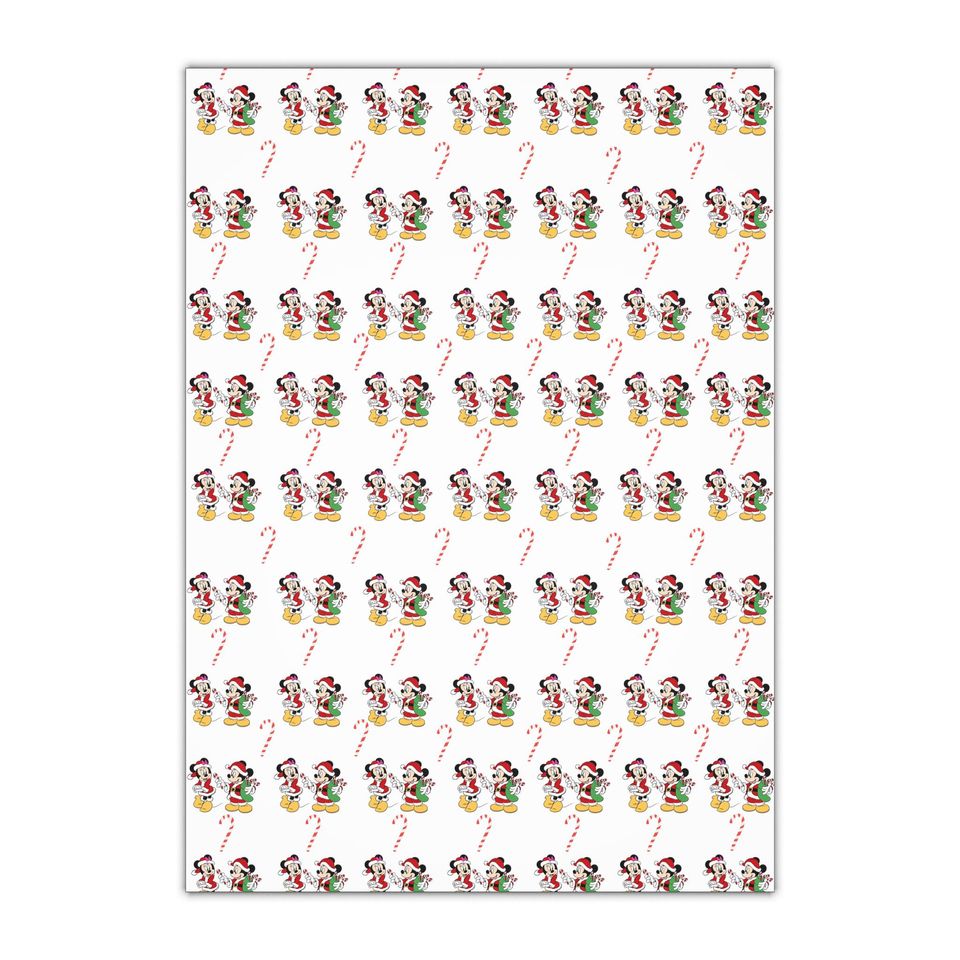 Gift Wrapping Paper, Mickey Mouse Candy Cane Christmas Wrap, Holiday Paper Roll, Festive Gift Wrap Roll, Xmas Present Sheets, Disney Gift