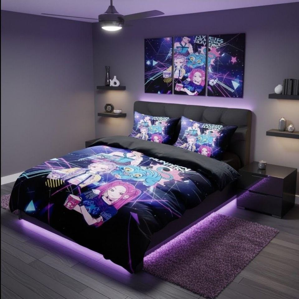 3-Piece Kpop Demon Hunters Bedding Set with Anime Comforter and Pillowcase