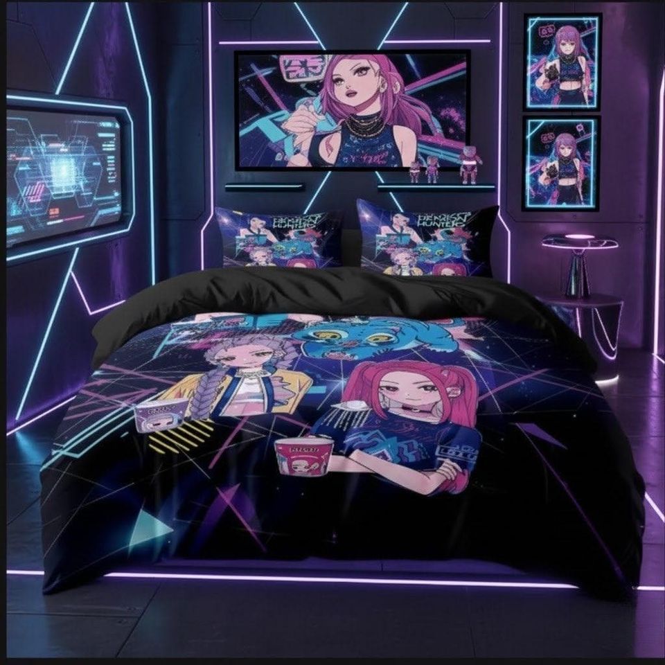 3-Piece Kpop Demon Hunters Bedding Set with Anime Comforter and Pillowcase