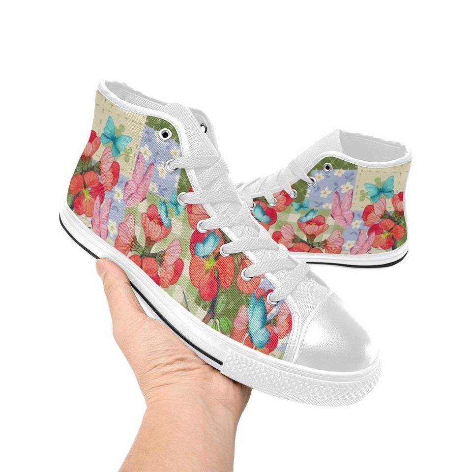 Flower And Butterfly High Top Shoes Sneakers