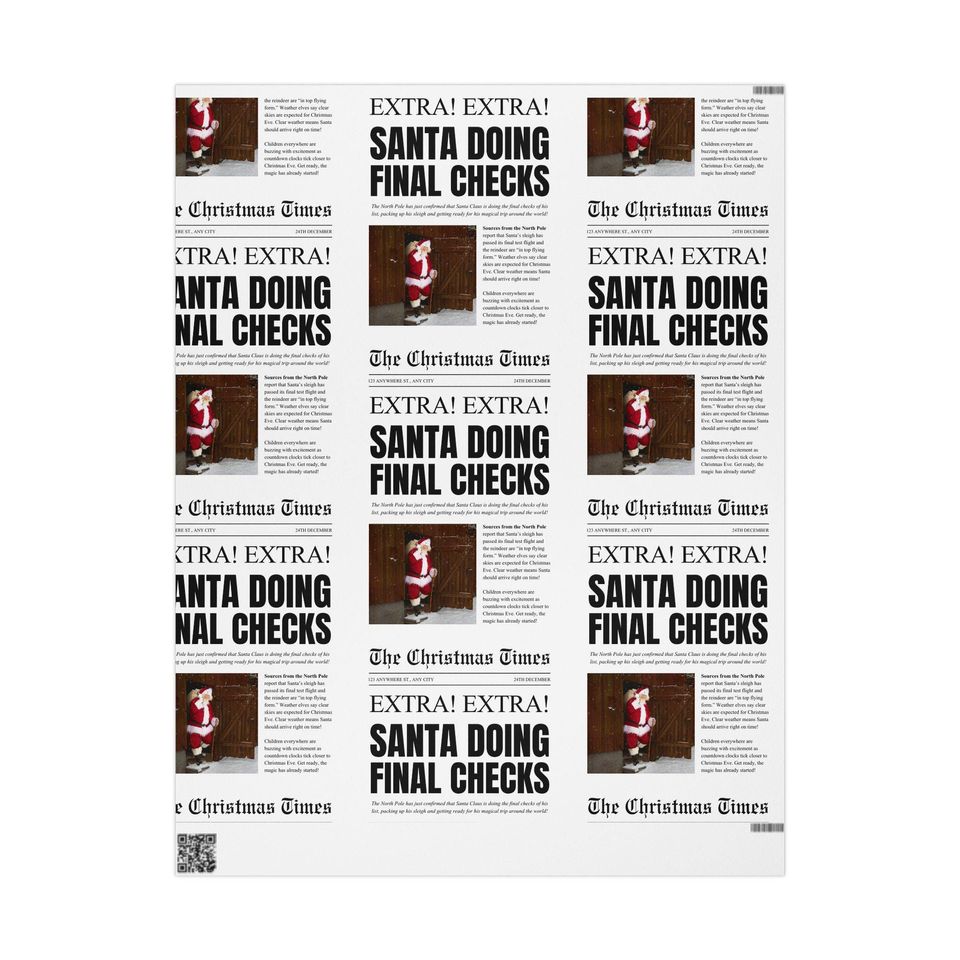 Vintage Santa's Final Check Newspaper Wrapping Paper