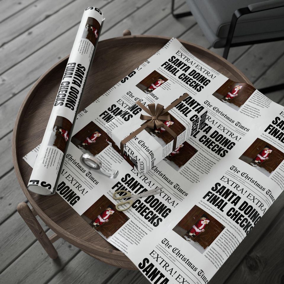 Vintage Santa's Final Check Newspaper Wrapping Paper