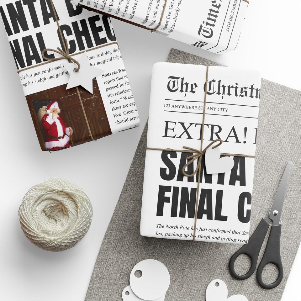 Vintage Santa's Final Check Newspaper Wrapping Paper