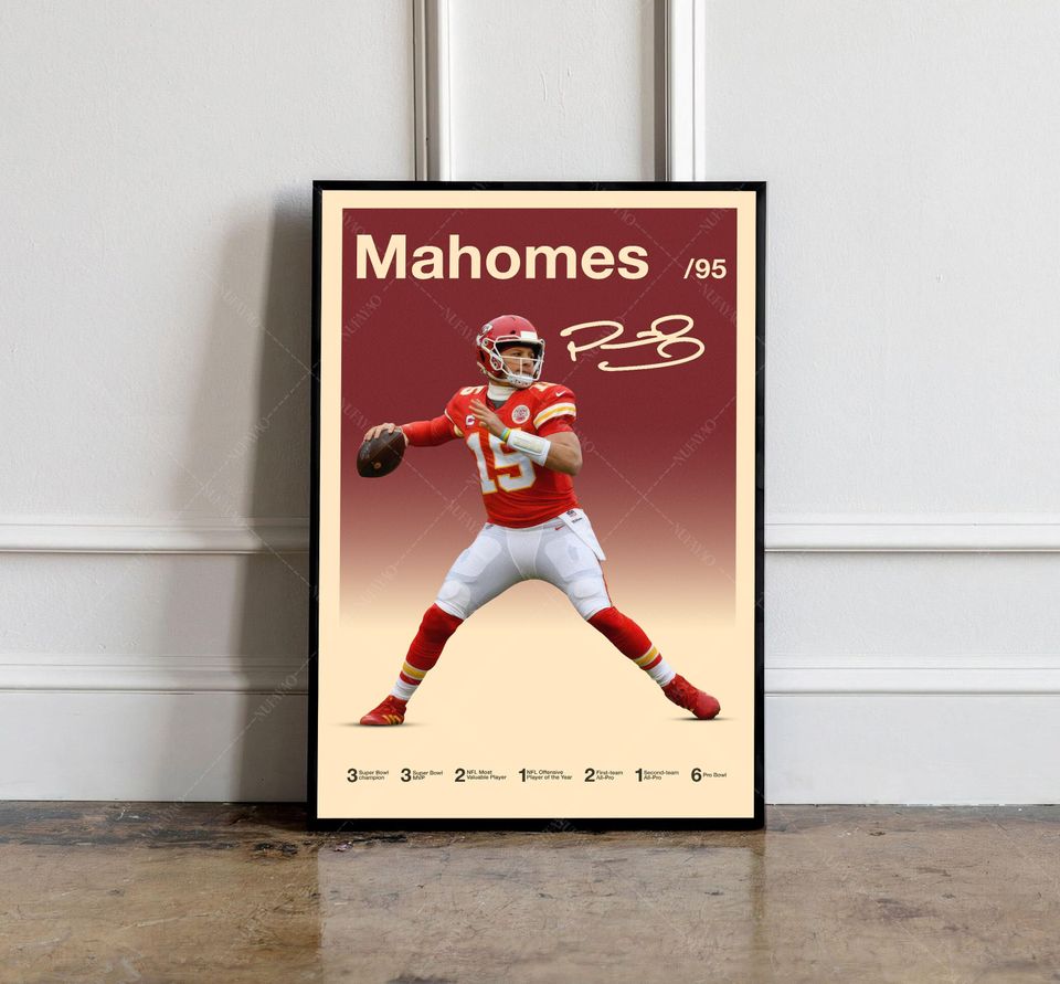 Patrick Mahomes Poster, football Poster, Motivational Poster, Mid Century Modern Art, Football Poster, Sports Poster, Bedroom Decor, Wall Art